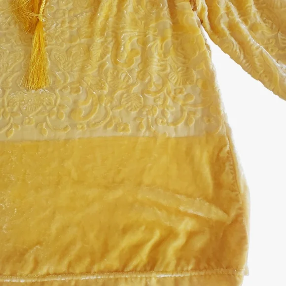 SUNDANCE Gold Floral Velvet/Silk Blend Burnout Ruffle Notch Neck Tunic Women's S - Picture 6 of 11